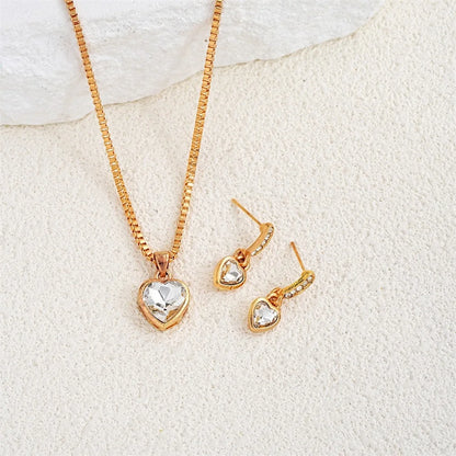 Hjerte m/diamant sett kjede + øredobber