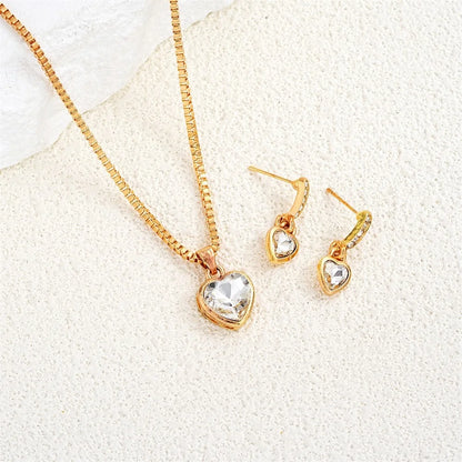 Hjerte m/diamant sett kjede + øredobber